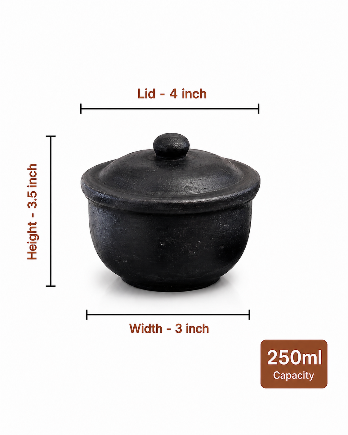 Black Clay Curd Pot with Lid | 250 ml