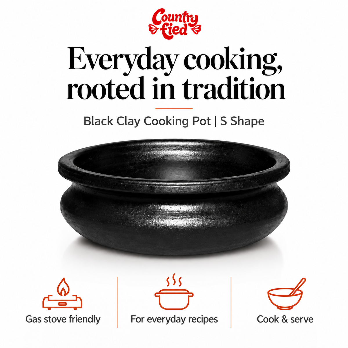 Black Clay Cooking Pot | S Shape — benefits